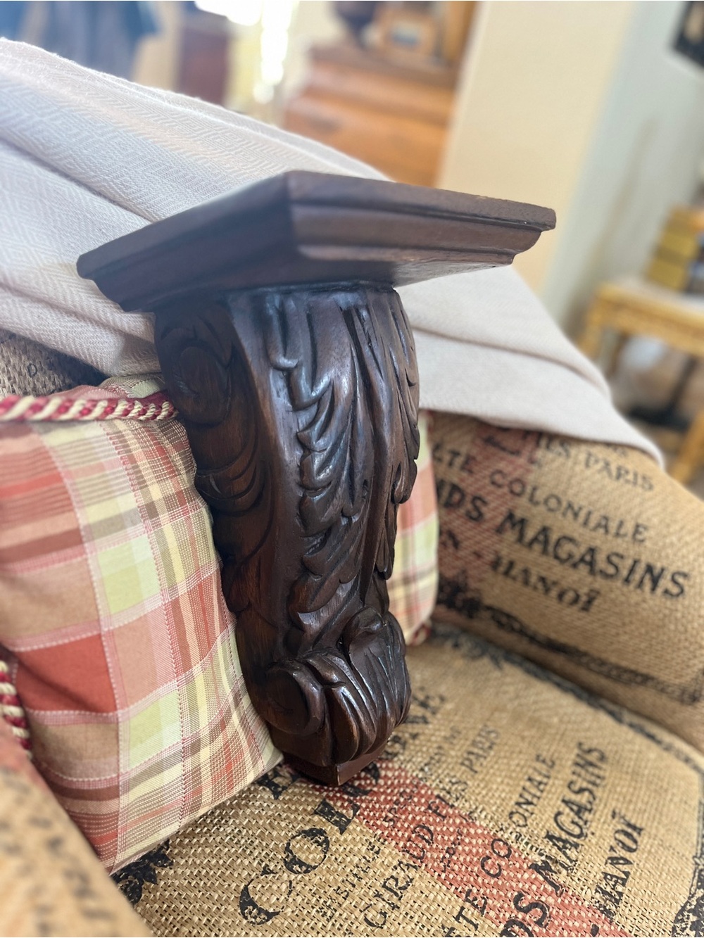 Solid Wood Dark Brown Wall Display Shelf Bracket - Classic Carved Accent - Picture 5 of 12